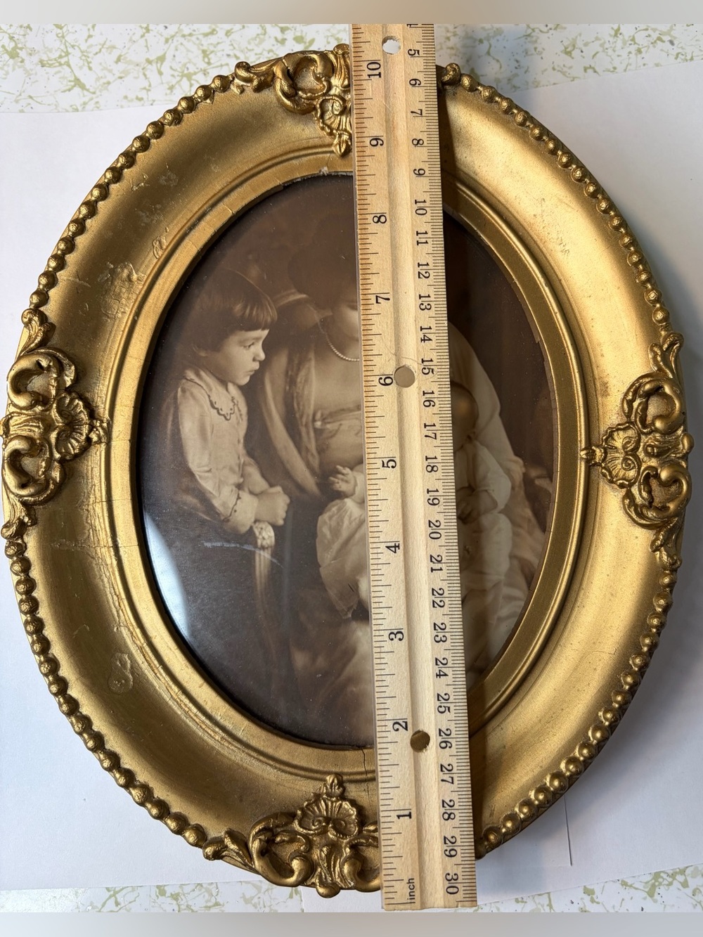 Gold Ornate Oval Picture Frame Beaded Gesso Victorian Edwardian Antique - Picture 3 of 15